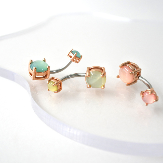 14G ] オーロラ カラーダブル ジュエル ピンクゴールド 8mmラウンド