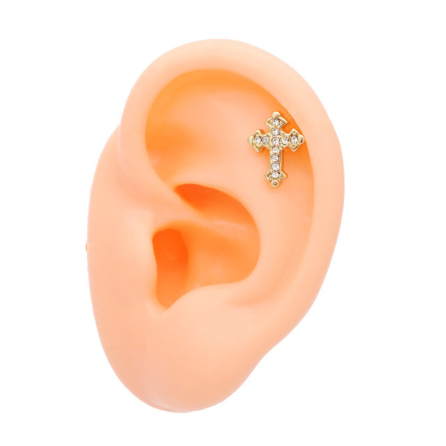 1098,PVCピアスオレンジ 16G］コーディネートのアクセントに！GOTHICクロス ストレート軟骨
