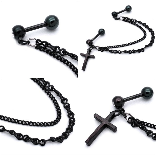 14G16G］2つのホールを繋ぐチェーン☆スタイリッシュメタルクロス軟骨