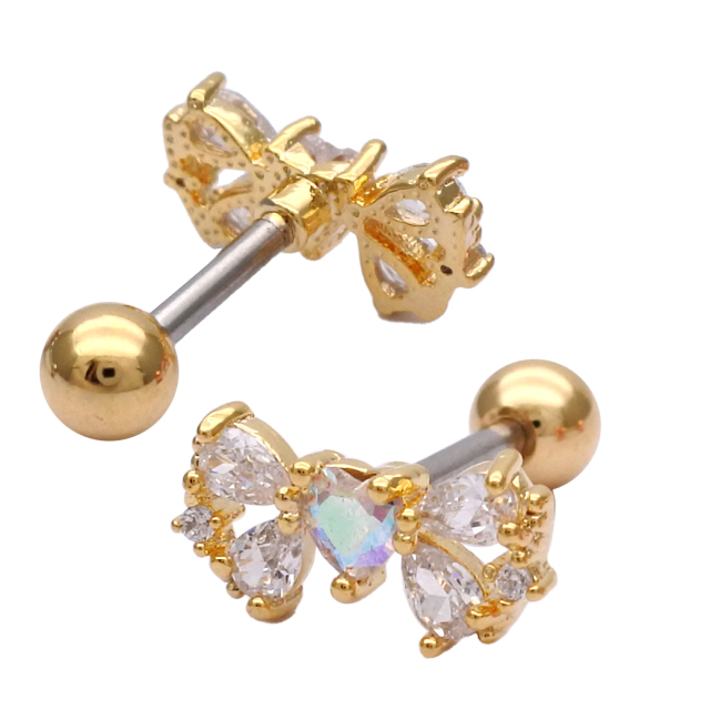 16G ］リボン ジュエル ストレート 軟骨ピアス ヘリックス ボディ