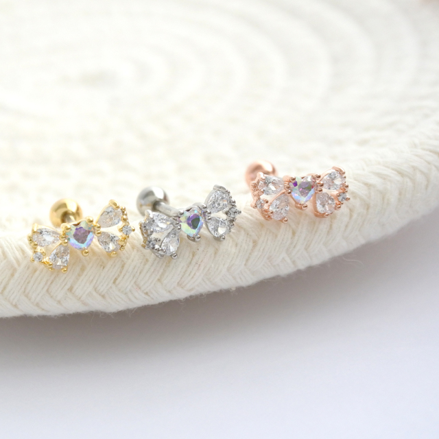 16G ］リボン ジュエル ストレート 軟骨ピアス ヘリックス ボディ