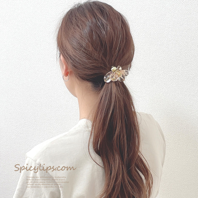 色々なサイズの多面カットビーズを使った大人可愛いヘアゴム7035