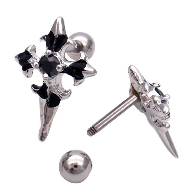 16G］コーデにスパイスを効かせる ブラック クロス 十字架 BLACK