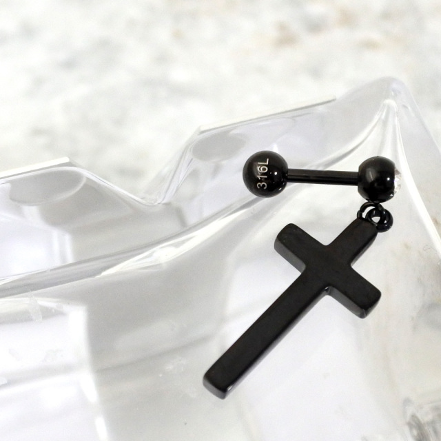 16G］オールステンレス素材 立体的な技あり BLACK クロス ジュエル