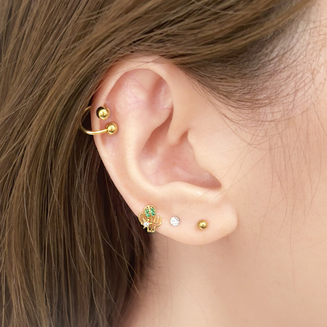 14G 16G ］遊び心あふれるサボテン モチーフ耳元にキュートなアイテム