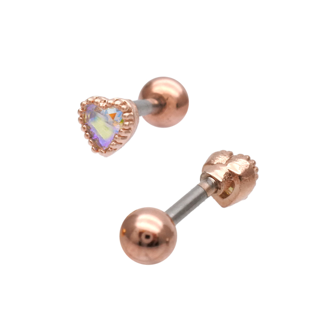 16G ］ オーロラ CZ ハート heart ストレート 軟骨ピアス