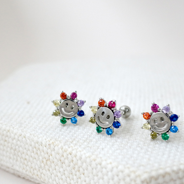 パープル太陽サンサンパーツの夏だねピアス 14G 16G ］個性が光るカラーリングが大人スタイルのアクセントに