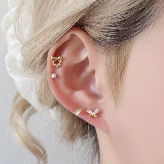 14G 16G ］スリムスクエア CZ ジュエル ストレート 軟骨ピアス