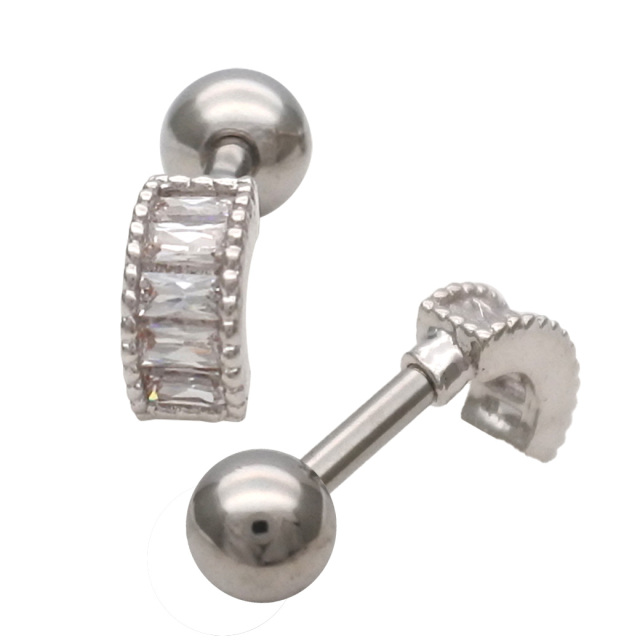 14G 16G ］スリムスクエア CZ ジュエル ストレート 軟骨ピアス