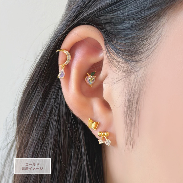 chromehearts22kピアス 14G 16G ］丸みのあるジルエットにハート CZ を添えたキュートなリボン