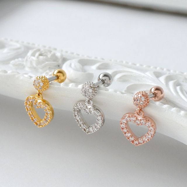 16G］揺れる度に煌く豪華ジュエルハート 軟骨ピアス ヘリックス ボディ