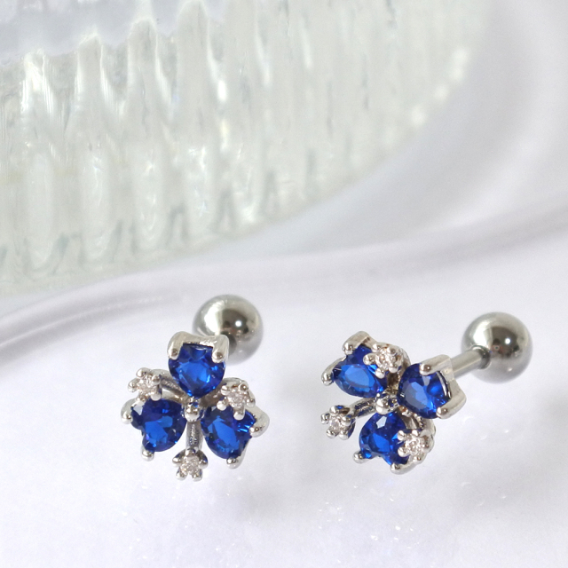 14G 16G ］光を受けて煌くブルーフラワー flower 軟骨ピアス