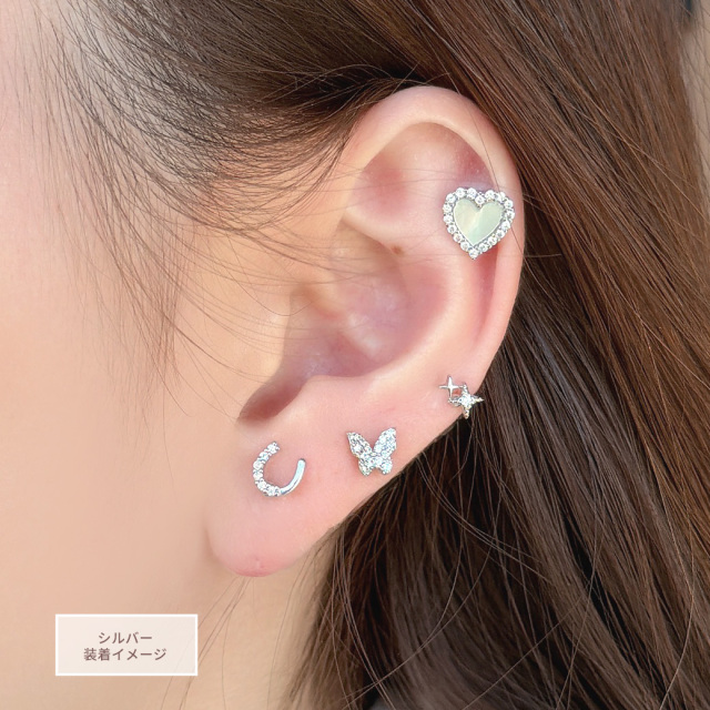 14G 16G ］艶っぽいシェル ×縁取りCZ 大人可愛い♪上品ハート デザイン