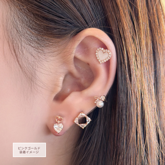 14G 16G ］艶っぽいシェル ×縁取りCZ 大人可愛い♪上品ハート デザイン