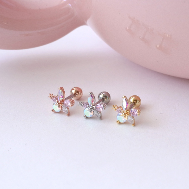 14G 16G ］耳元で繊細に輝く、上品 で華やかなオーロラ フラワー