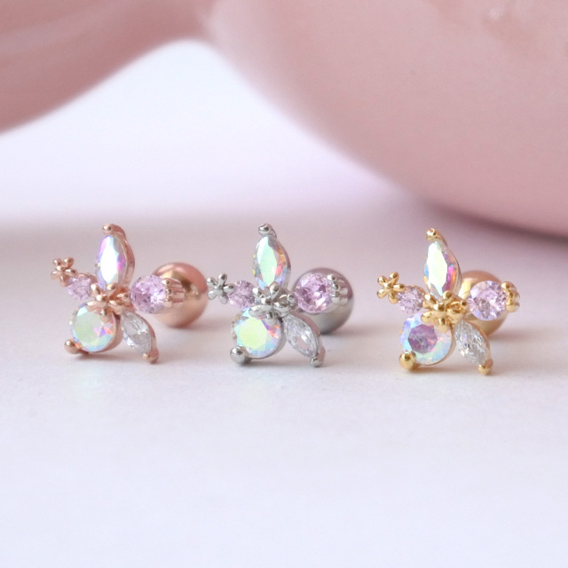 14G 16G ］耳元で繊細に輝く、上品 で華やかなオーロラ フラワー