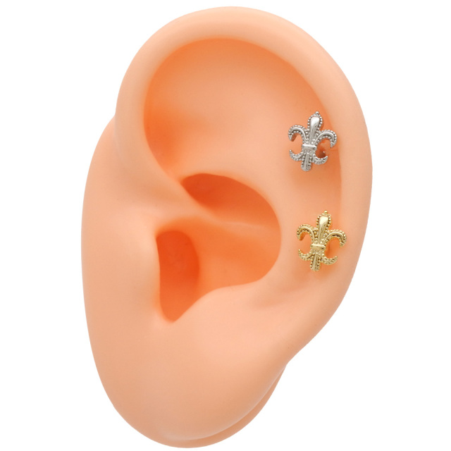 14G 16G ］大人の装い気品漂うユリの紋章 モチーフ ストレート 軟骨