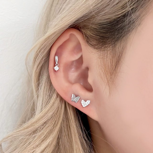 14G 16G ］パヴェ アシンメトリー ハート heart ストレート 軟骨ピアス