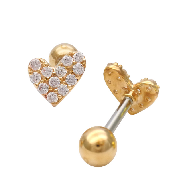 14G 16G ］パヴェ アシンメトリー ハート heart ストレート 軟骨ピアス