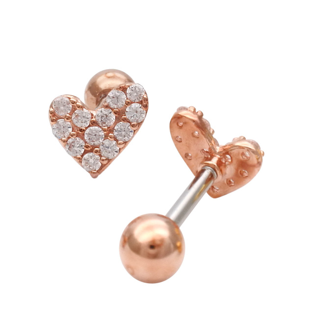 14G 16G ］パヴェ アシンメトリー ハート heart ストレート 軟骨ピアス
