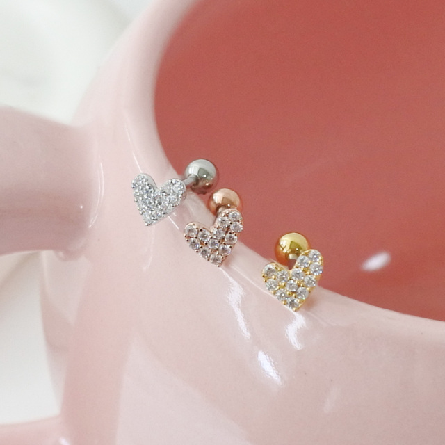 14G 16G ］パヴェ アシンメトリー ハート heart ストレート 軟骨ピアス