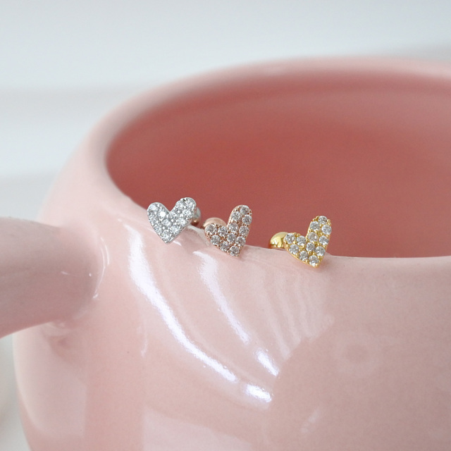 14G 16G ］パヴェ アシンメトリー ハート heart ストレート 軟骨ピアス