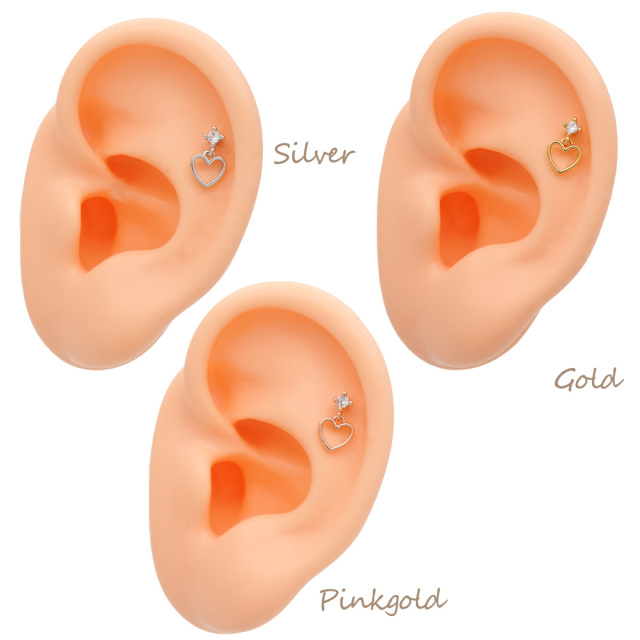 14G 16G ］動く度に揺れるメタルオープンハート heart チャーム 軟骨