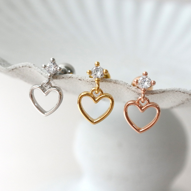 14G 16G ］動く度に揺れるメタルオープンハート heart チャーム 軟骨