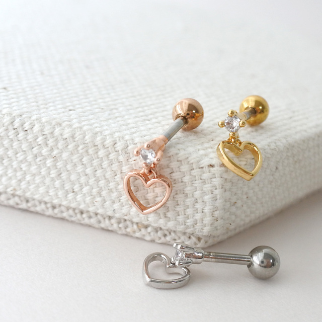 14G 16G ］動く度に揺れるメタルオープンハート heart チャーム 軟骨