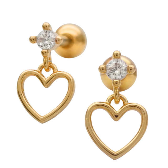 14G 16G ］動く度に揺れるメタルオープンハート heart チャーム 軟骨