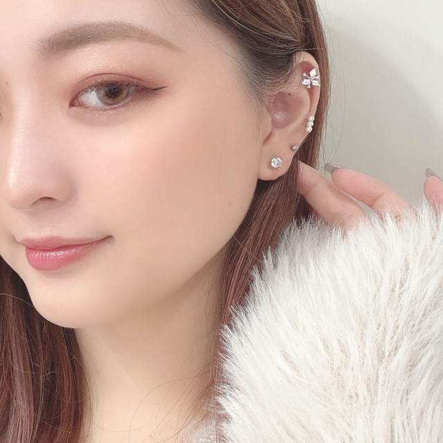 14G16G ］小粒3連デザイン ストレート 軟骨ピアス ヘリックス ボディ