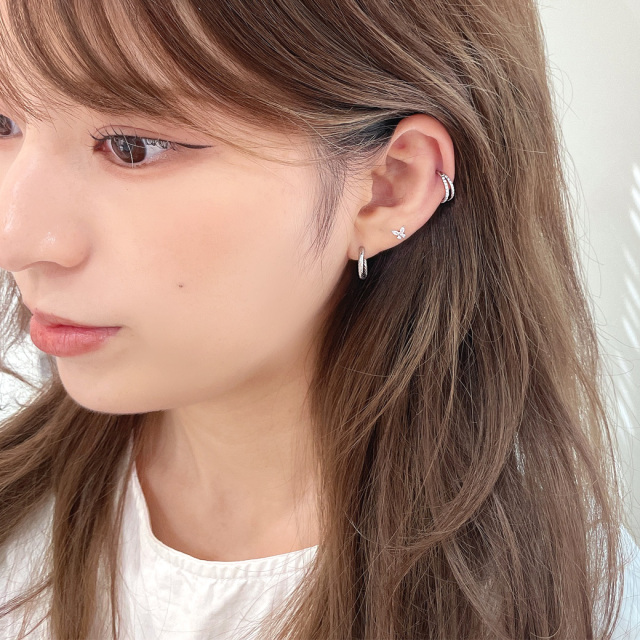 16G ］オールステンレス素材 ワンタッチ ダブル ストーン付