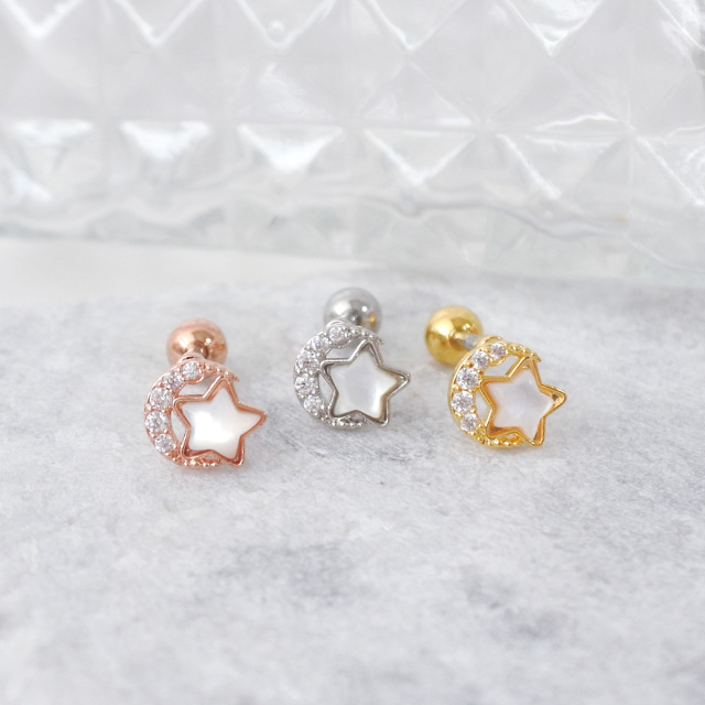 スター＆ムーン　14Kgfピアス 14G 16G ］軽やかにきらめく透け感が美しいシアースター ＆ムーン