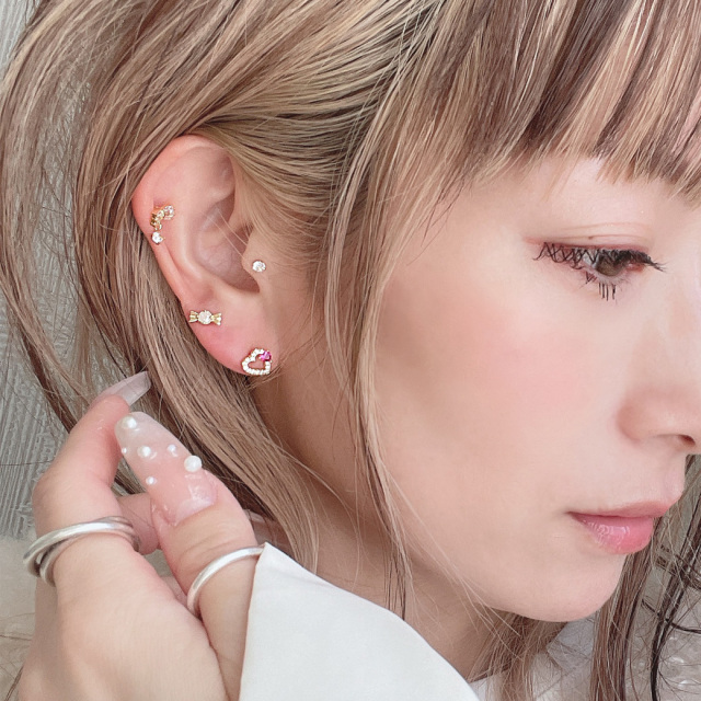 14G16G ］揺れるキュービックがポイント♪ガーリー リボン ジュエル