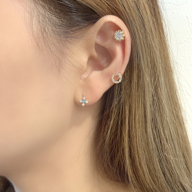 16G］キュービックジルコニア サークル デザイン ストレート軟骨ピアス