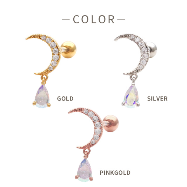 14G 16G ］表情変わる雫型 オーロラ キュービック 耳元で静かに輝く