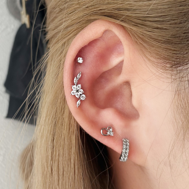 14G 16G ］リングピアスのような新デザイン 2連キュービック カーブ