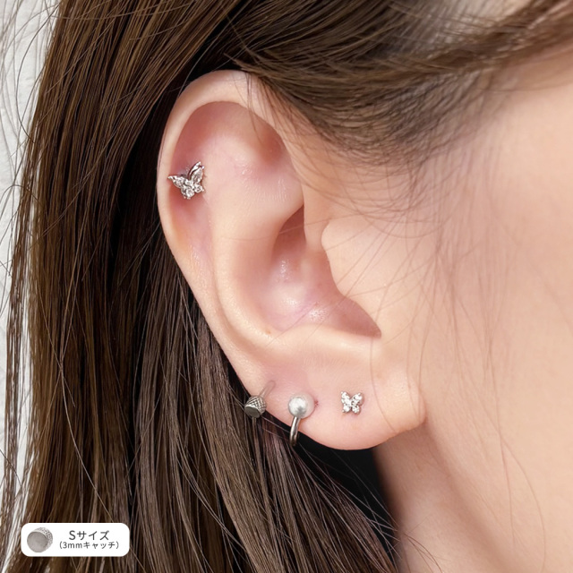 ブラックスピルAAA ラピスラズリAA ワイヤー巻きピアス 14G16G ］無敵のブラック♪オニキスフラワー輝きで勝負☆軟骨