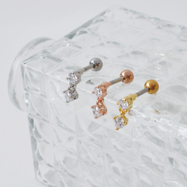 14G 16G ］揺れるたび大人 上品 にきらめく♪ 華奢 2連 CZ ジュエル
