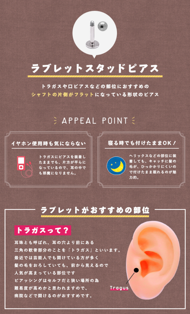 16g14g 人気商品荷 トラガスおススメ シンプルゴールドラブレットスタッド軟骨ピアストラガスボディピアス 0338