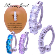 [14G]シンプルにさらりと合わせたい。輝き溢れるラグジュアリーな4粒キュービックへそピアスボディピアス[シルバー]*リバース*0764