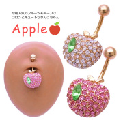 ★最大83%OFF！★夏のクリアランスセール！★[14G ]グリーンの葉っぱが可愛い♪コロンとキュートな りんご ちゃん 今期人気フルーツ へそピアスボディピアス1060