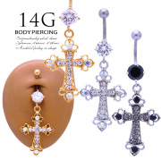 [14G]こなれ感アップ♪当店オリジナルデザインクロスへそピアスボディピアス0311