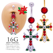 [14G]人気商品にクリスマスカラーが新登場！他では手に入らない綺麗クロス◇SPICYLIPSオリジナル◇へそピアスボディピアス0941
