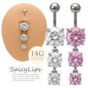 [14G ]ワンランク上の存在感。豪華 大粒 トリプル キュービクジルコニア へそピアス ボディピアス 0020