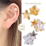 ［14G 16G ］厚みのあるスターが存在感抜群！後姿もかわいいダブルフェイス star スター 軟骨ピアス ボディピアス 0172