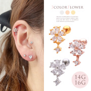 【11月再入荷】14Gサイズ新登場！［14G 16G］ゆらゆら♪揺れる1粒が可愛いキュービックフラワー軟骨ピアス ヘリックス ボディピアス 0227