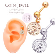 【7月再入荷】［16G14G］他では手に入らない！オリジナル♪コインデザイン軟骨ピアスボディピアス 0252