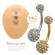 【11月新作】[14G ]繊細な輝きを放つキュービック を敷き詰めたラグジュアリーな パヴェ ボール へそピアス ボディピアス 0543