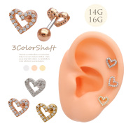 【10月再入荷】［14G 16G ］女のコらしさが際立つ♪CZ オープンハート モチーフ ストレート 軟骨ピアス ヘリックス ボディピアス 0705